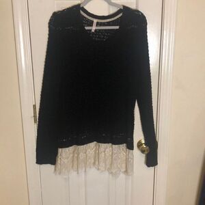 Xhilaration Long Sleeve Crochet Shirttail Hem Sweater Black Size XL